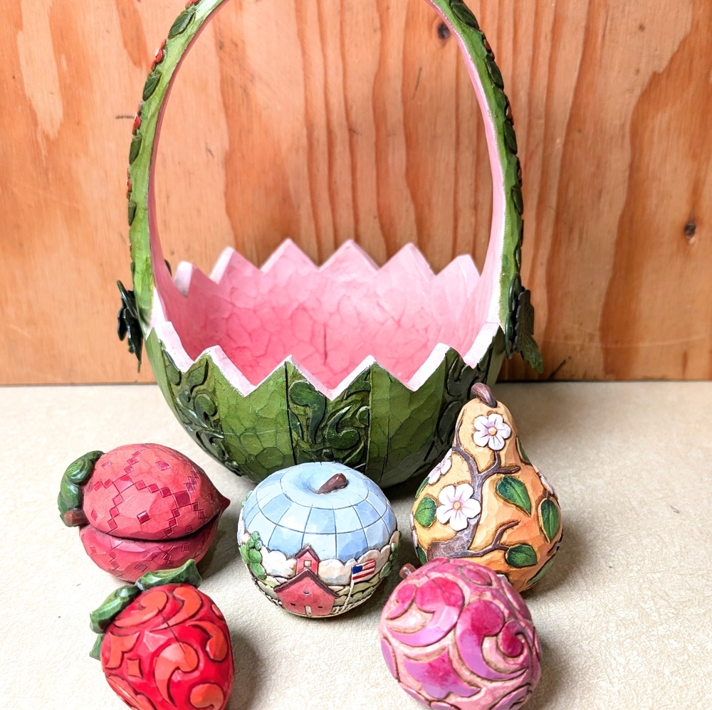 Jim Shore Watermelon Fruit Basket 'A Taste Of Summer...' Colorful Floral Ceramic